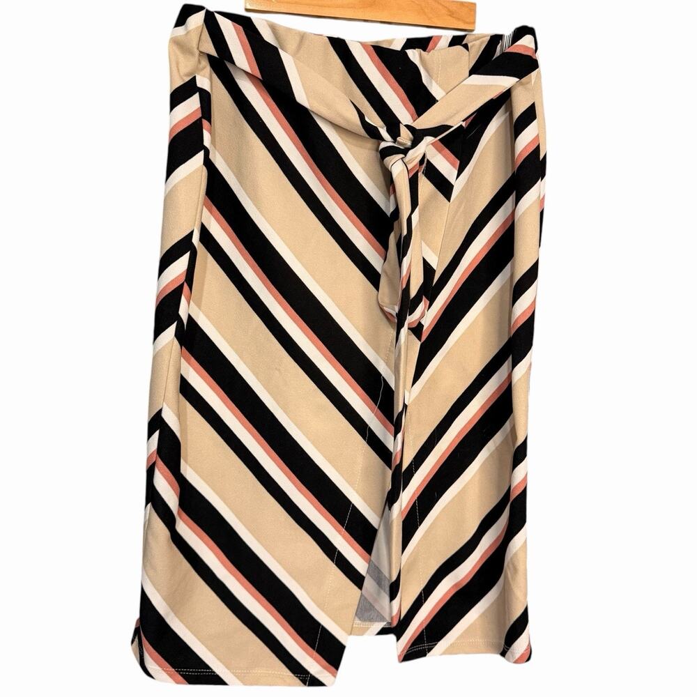 Jules & Leopold Midi Tie Waist Skirt Women's Large Multicolor Stripe Modest Work